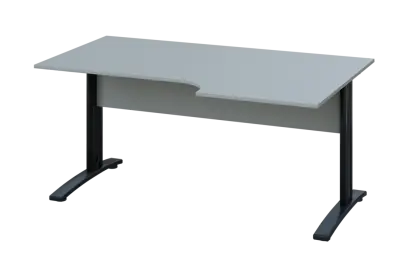 ERK 28 - 166 stůl kancelářský, rohový, pravý, kovová podnož černá, deska 25 mm, široký 1600 mm, šedá